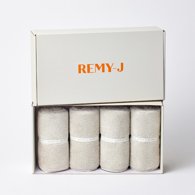 레미제이 스톤 밴딩 페이스 타올 250g x 4p 40수 텐셀모달 + 선물포장 세트, 연회색(타올), 1세트