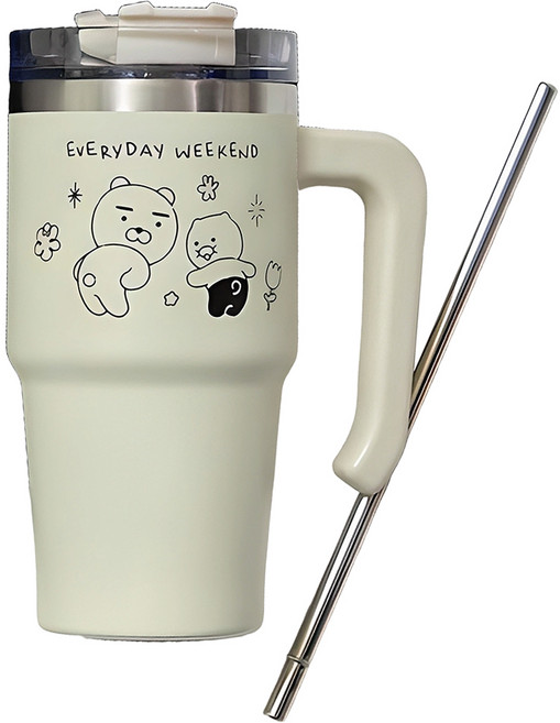 카카오프렌즈 두들두들 메가 그립 라이언&춘식이 텀블러, 블랙 + 화이트, 650ml, 1개