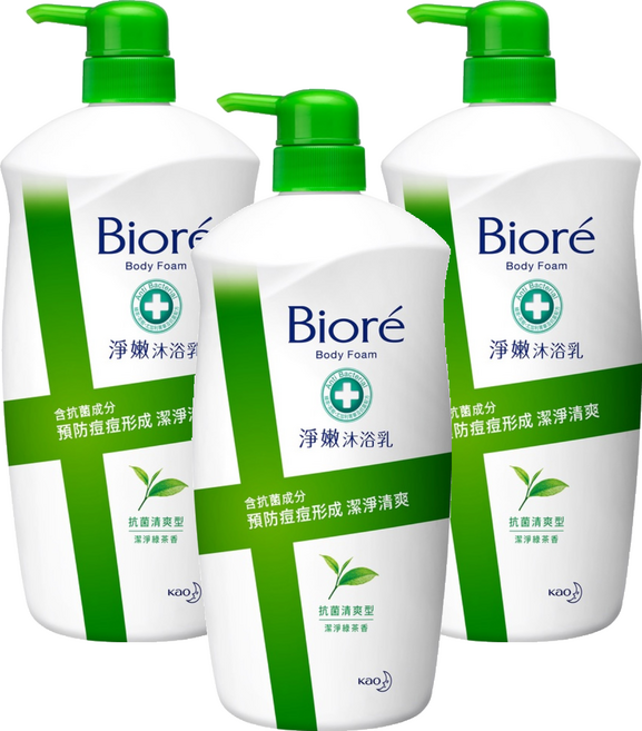 Biore 蜜妮 淨嫩沐浴乳 抗菌清爽型 綠茶, 1kg, 3瓶