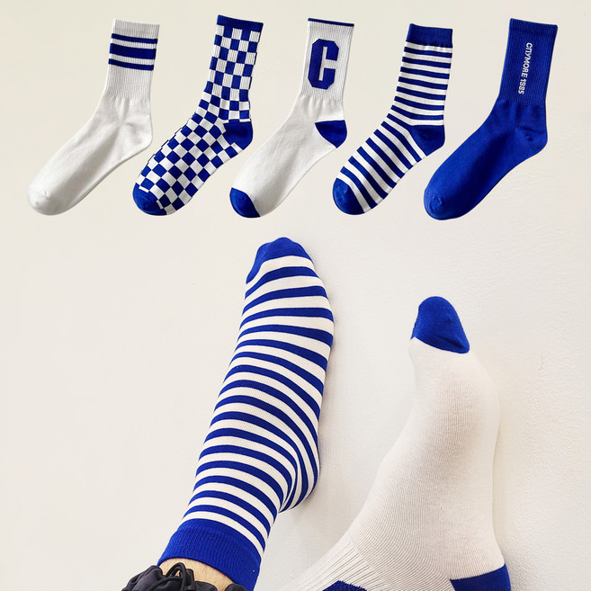 리온하임 체커보드 스트라이프 데일리 양말 5종 세트
