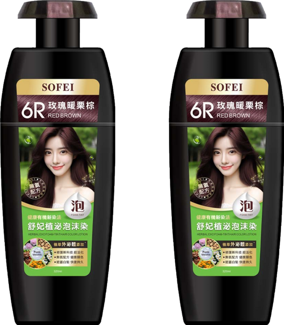 SOFEI 舒妃 植泌泡沫染髮液 320ml, 6R 玫瑰暖栗棕, 2件
