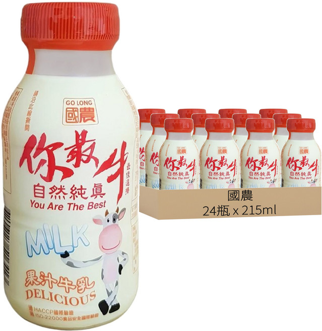 國農 果汁牛乳, 215ml, 24瓶