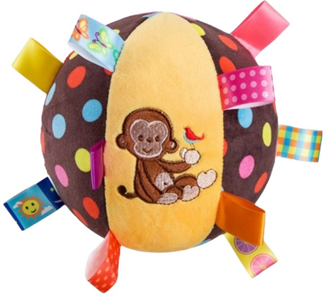 絨布超柔軟標籤鈴鐺布球玩具, 咖啡色, 1個