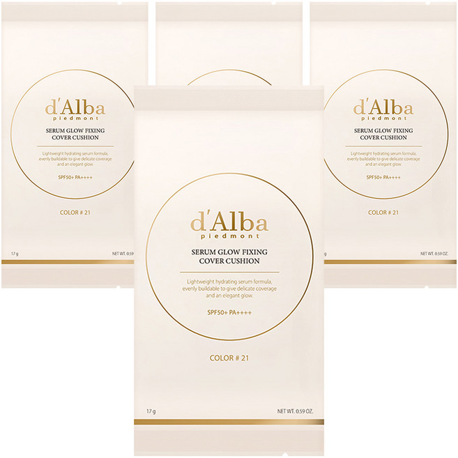 [비건뷰티] 달바 세럼 글로우 픽싱 커버 쿠션 파운데이션 리필용 17g, 21호, 4개