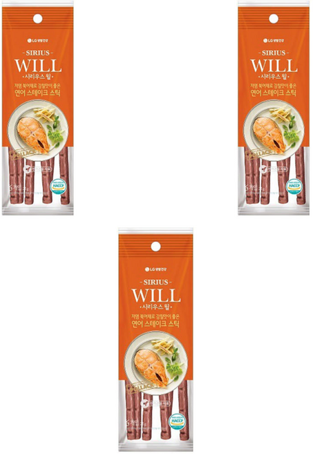 시리우스 강아지 윌 스테이크 스틱, 연어, 22g, 3개