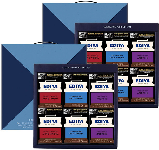 EDIYA COFFEE 美式咖啡4號禮盒組 + 提袋, 2套, 原味美式咖啡 2入 + 冰美式咖啡 2入 + 特別版 2入
