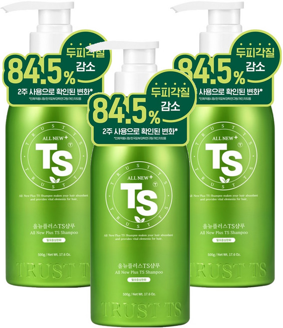 TS 올뉴 플러스 티에스 샴푸, 500g, 3개