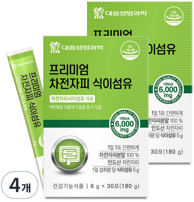 대웅생명과학 프리미엄 차전자피 식이섬유 분말스틱, 180g, 4개