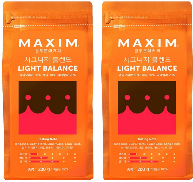 맥심 원두분쇄커피 시그니처 블렌드 라이트 밸런스, 200g, 1개입, 2개