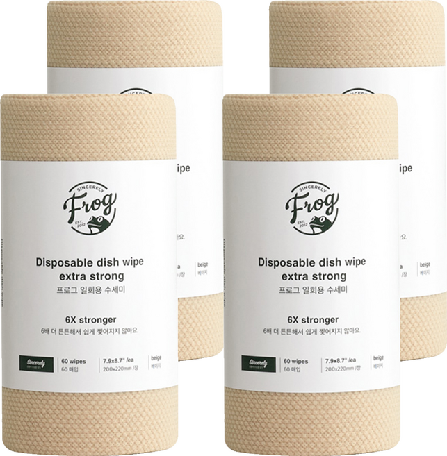 프로그 일회용 수세미 엑스트라 스트롱, 베이지, 60개입, 4개