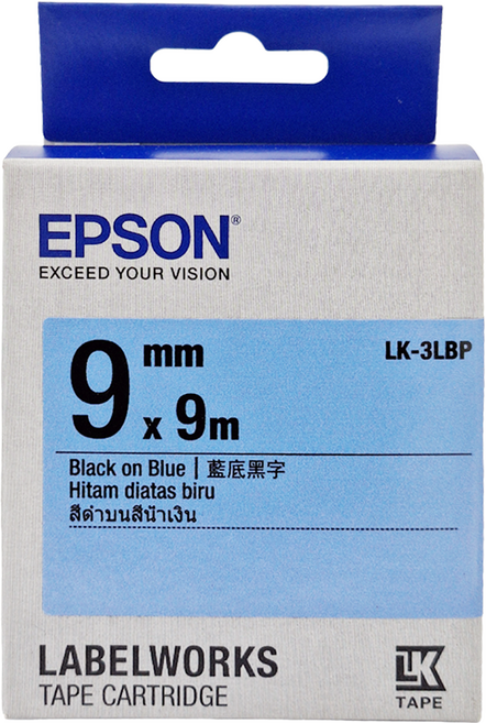 EPSON 標籤帶 LK-3LBP 9mm, 藍底黑字, 9m