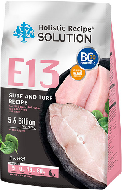 Holistic Recipe SOLUTION 耐吉斯 全齡貓配方無穀乾飼料, 2.04kg, 魚肉+雞肉, 1袋