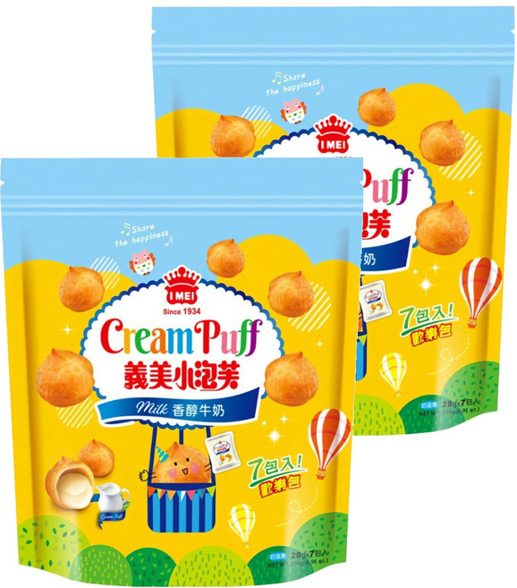 義美 小泡芙歡樂包 香醇牛奶, 196g, 2袋