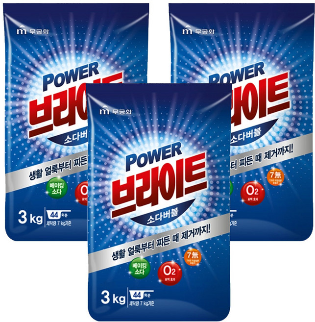 브라이트 파워 소다버블 분말세제, 3kg, 3개