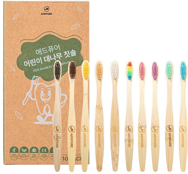 애드퓨어 치과위생사가 만든 어린이 대나무칫솔 컬러믹스, 10개, 1개입