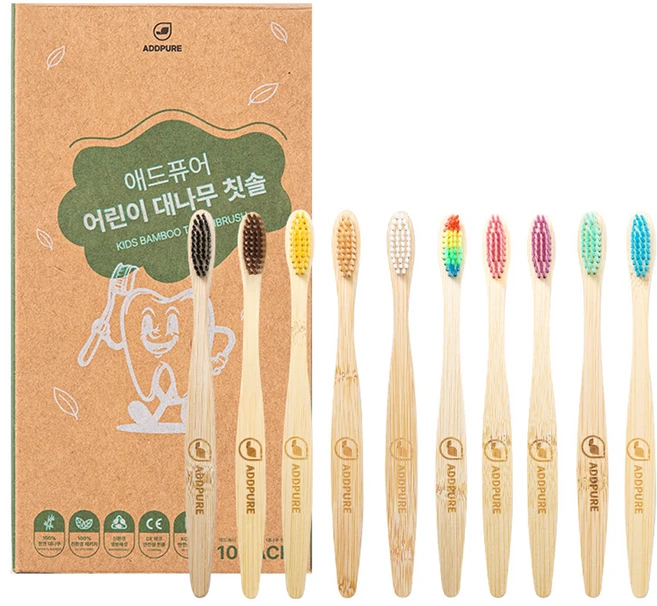 애드퓨어 치과위생사가 만든 어린이 대나무칫솔 컬러믹스, 10개, 1개입 - 쿠팡