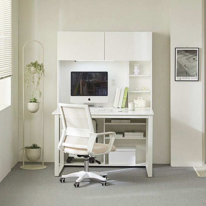 웰퍼니쳐 윌슨 1000 LED 책장 + 책상 + 타공판 세트 방문설치, 화이트