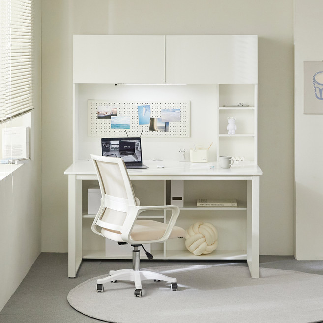 웰퍼니쳐 윌슨 1200 책장 + 책상 + 타공판 세트 방문설치, 화이트