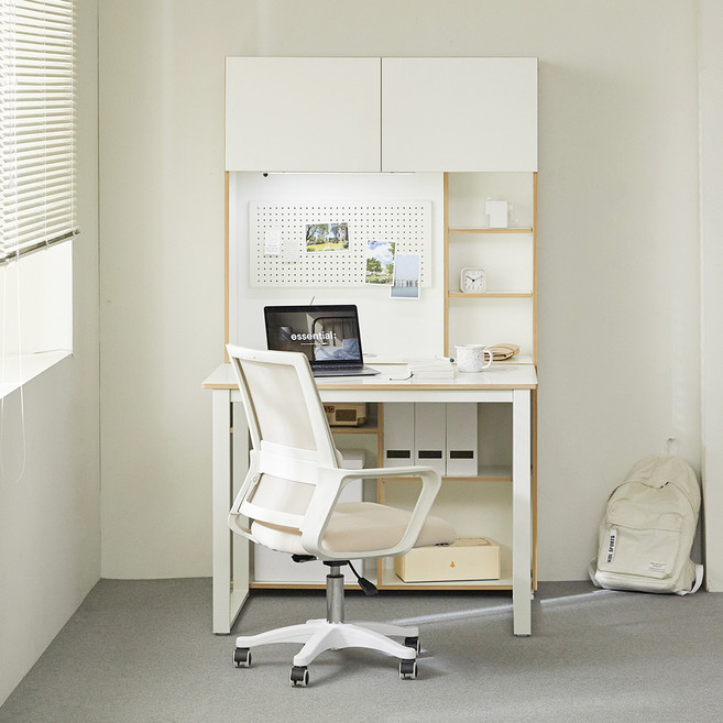 웰퍼니쳐 윌슨 1000 LED 책장 + 책상 + 타공판 세트 방문설치, 자작엣지