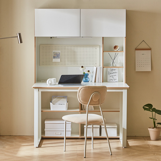 웰퍼니쳐 윌슨 1400 LED 책장 + 책상 + 타공판 세트 방문설치, 자작엣지