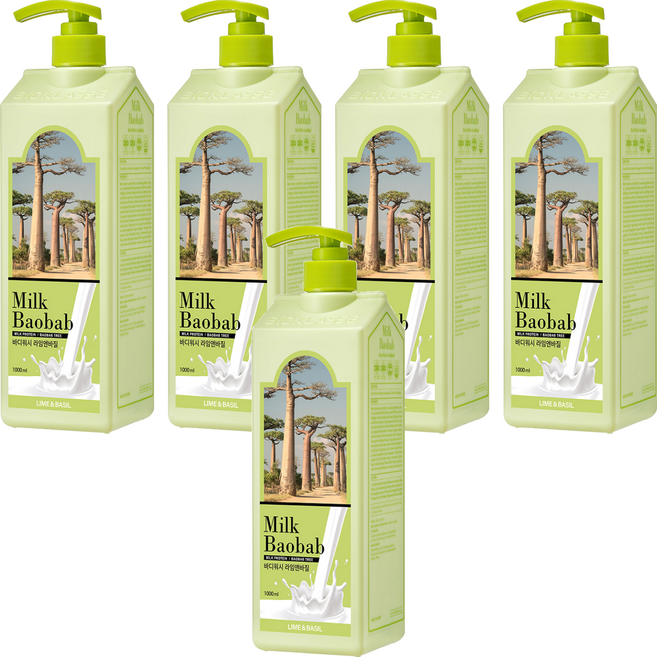밀크바오밥 대용량 바디워시 라임앤바질향, 1L, 5개