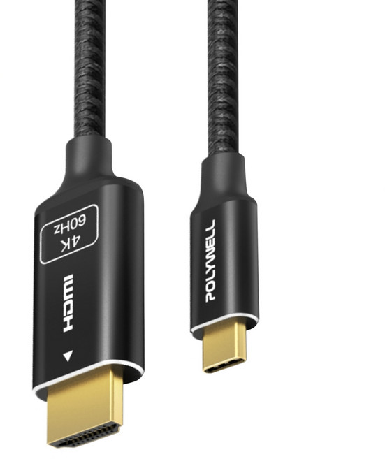 POLYWELL 寶利威爾 Type-C-HDMI 2.0 4K 影音傳輸線 PW15-W45-M961, 1m, 黑色, 1條