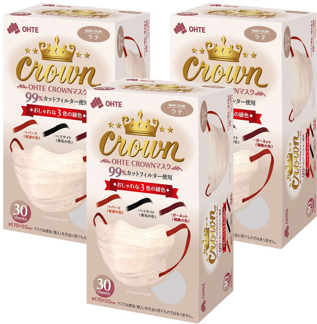 OHTE 新快適 CROWN 成人口罩, 3個, 30片, 香檳色