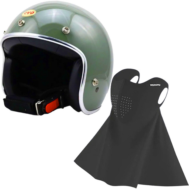 EVO 精裝銀邊款復古騎士安全帽 附冰絲面罩 顏色隨機, 乳綠色