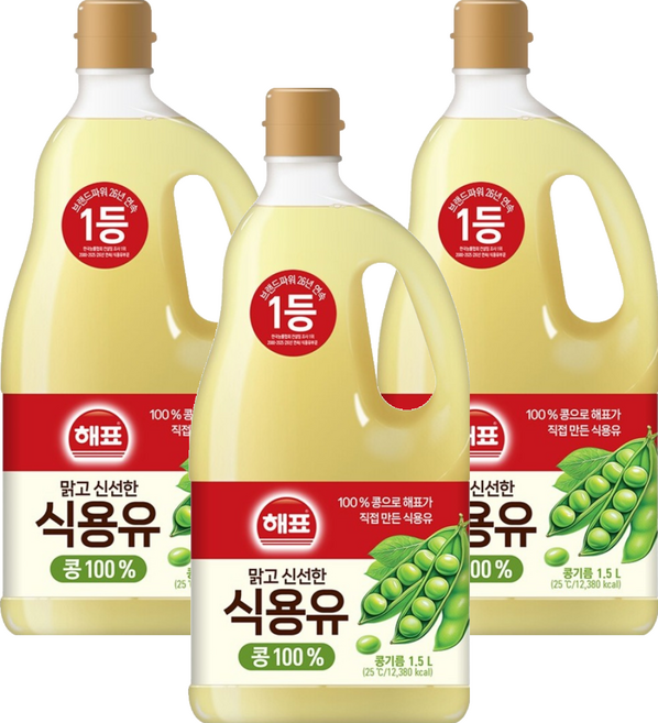 사조 해표 콩기름 식용유, 1.5L, 3개
