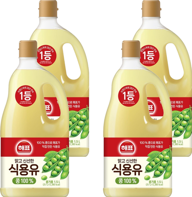해표 콩기름 식용유, 1.5L, 4개