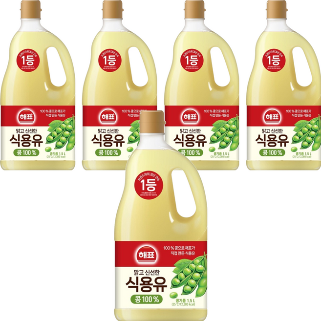해표 콩기름 식용유, 1.5L, 5개