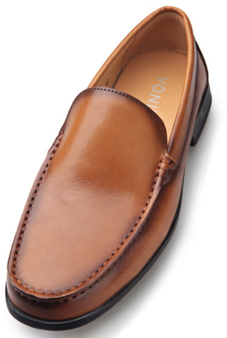 VONIN 남성용 소가죽 스트레이트 플레인 플랙스 소프트레더 경량굽 로퍼화 TS169TBR