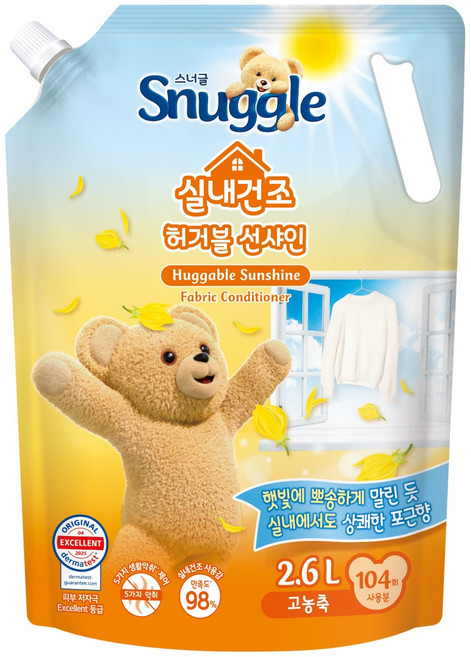 스너글 허거블 선샤인 섬유유연제 햇빛건조향 리필, 2.6L, 1개