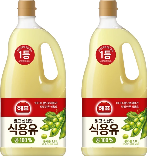 사조 해표 콩기름 식용유, 1.8L, 2개 - 쿠팡