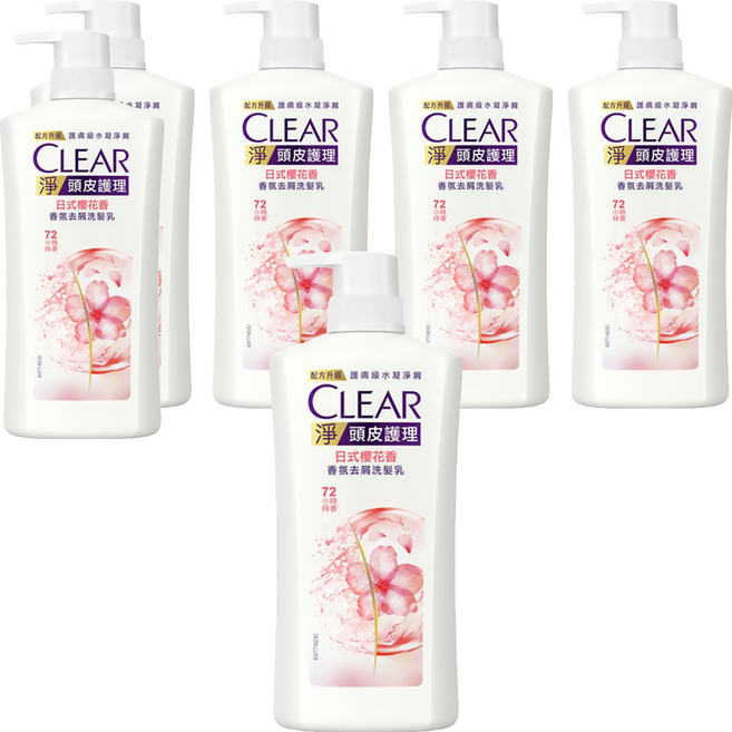 CLEAR 淨 頭皮護理 香氛去屑洗髮乳 日式櫻花香 72小時持香, 750g, 6瓶