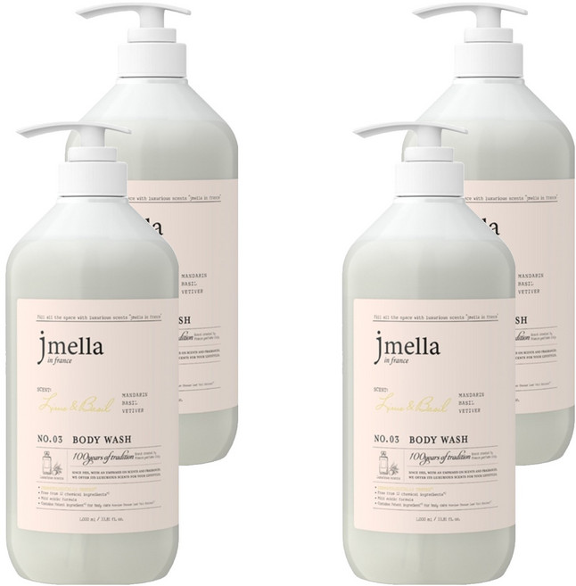 제이멜라 인 프랑스 라임 앤 바질 바디워시 바질 시트러스향, 1L, 4개