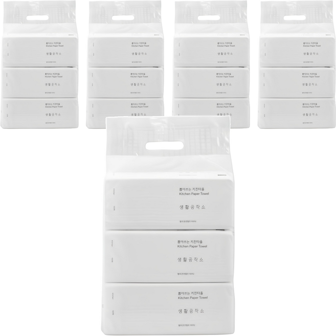 생활공작소 뽑아쓰는 천연펄프 키친타올, 100매, 15개