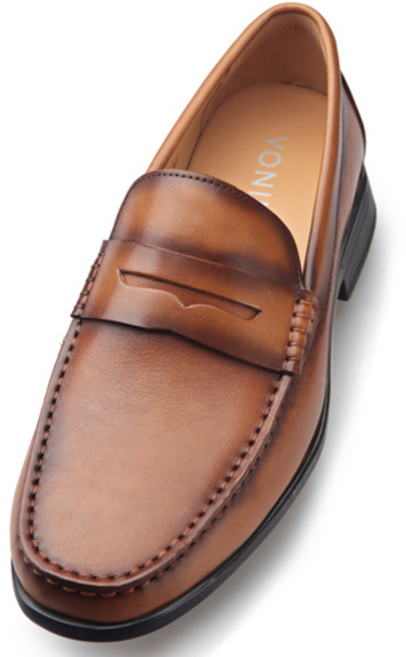 VONIN 남성용 소가죽 페니콜프 플랙스 소프트레더 경량굽 로퍼화 TS172TBR