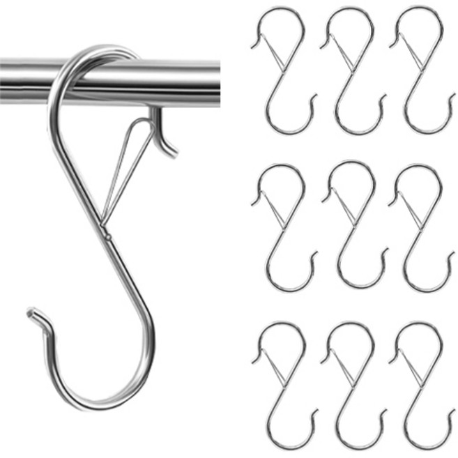 디오셀 낙하방지 잠금형 S고리 후크, 실버, 10개
