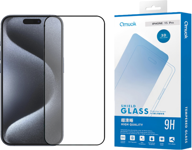 amuok 艾默克 螢幕保護貼 3D滿版 鋼化玻璃貼 iPhone 15 Pro 9H 藍光調節 疏水疏油 透明 1片