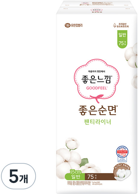 좋은느낌 데일리 라이너 좋은순면, 일반, 75매입, 5개