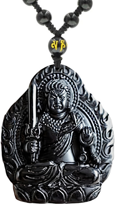 喜緣玉品 十二生肖八大守護神 古典黑曜石玉珮, 不動明王 雞, 1個