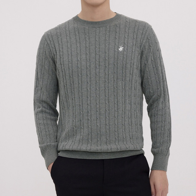 비버리힐스폴로클럽 남녀공용 꽈배기 라운드넥 긴팔 면 니트 CPN7T81