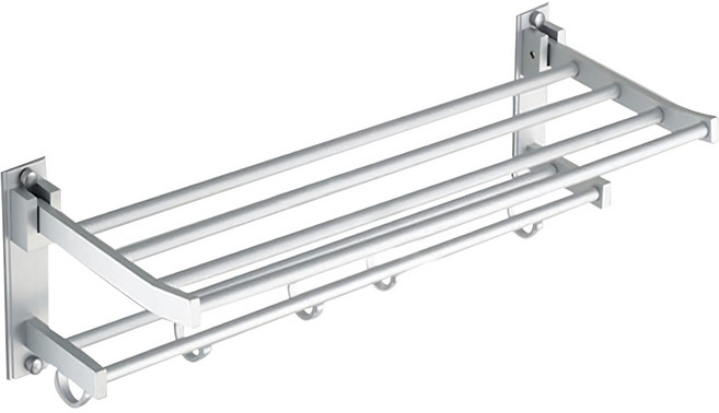 免鑽孔上掀式雙層毛巾架, 1個, 銀色