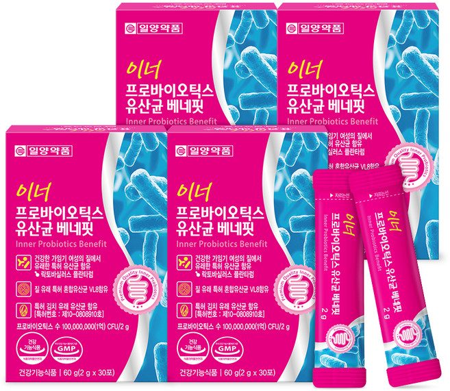 일양약품 이너 프로바이오틱스 유산균 베네핏 30p, 60g, 4개