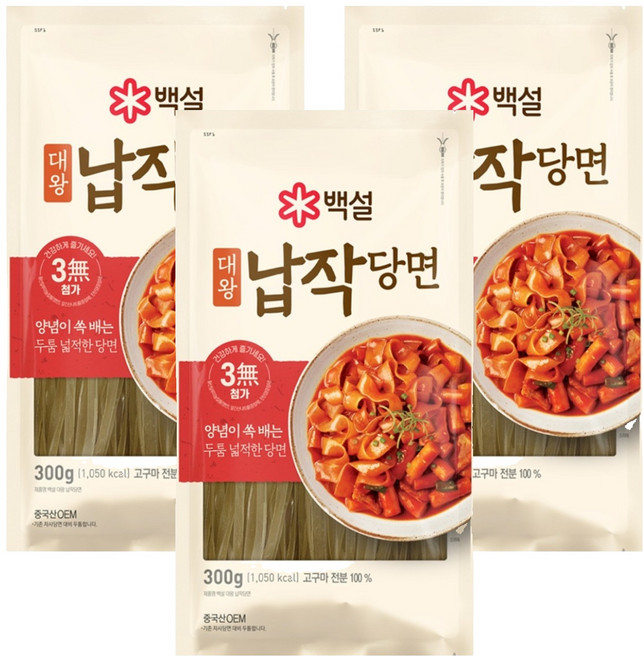 백설 대왕 납작당면, 300g, 3개