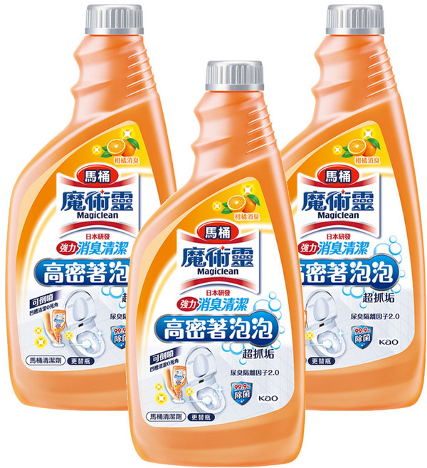 Kao 花王 Magiclean 魔術靈 高密泡馬桶清潔劑 更替瓶 強力消臭清潔 柑橘消臭, 500ml, 3瓶