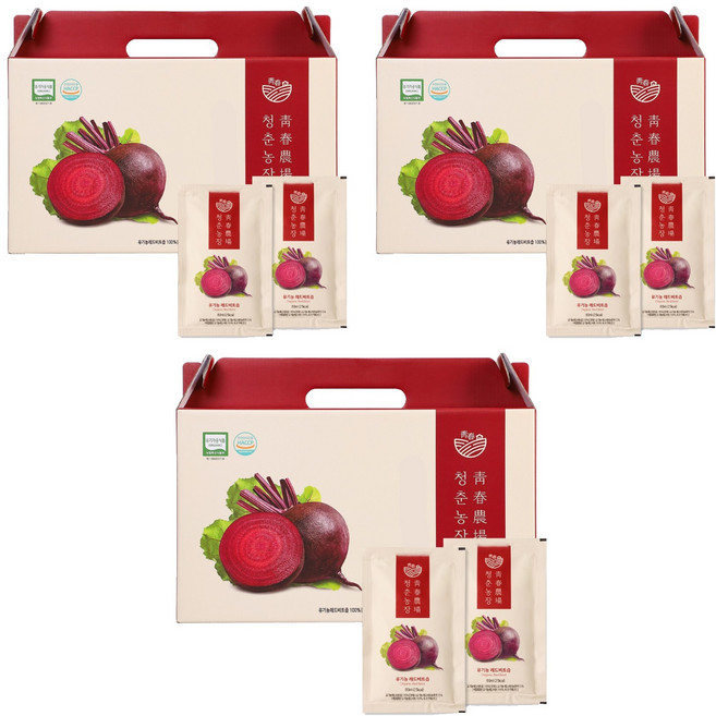 청춘농장 유기농 레드비트즙, 2.4L, 3개