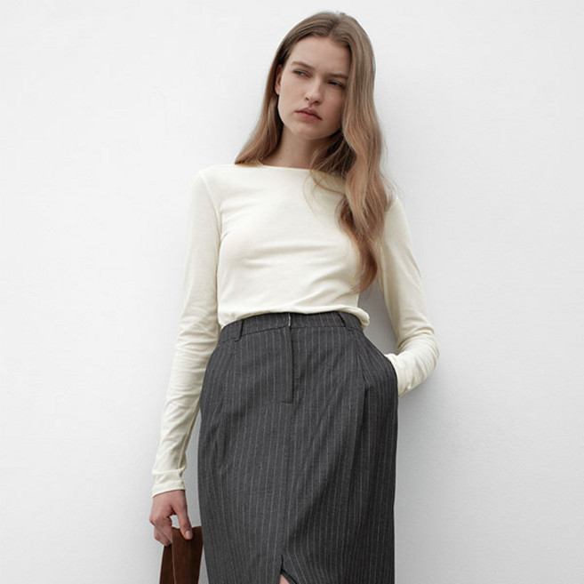 아틀리에나인 여성용 에센셜 쉬어 라운드 넥 슬림 티셔츠 T-7089