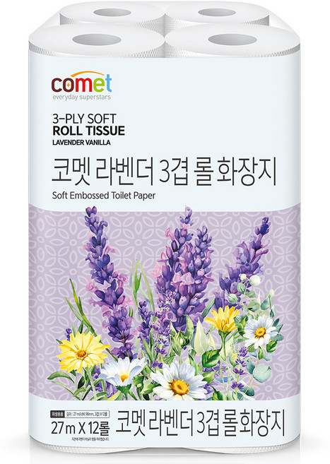 코멧 라벤더 3겹 롤화장지 27m, 12개입, 1개